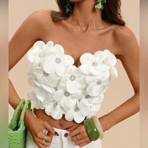 FLORAL CLUSTER Strapless Heart Shaped 3D Flower Bustier Top S M L